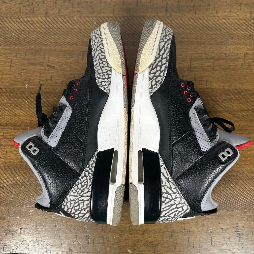 Jordan 3 Retro Mens 10.5 Black Cement 2018 Elephant Print Leather Sneakers Nike